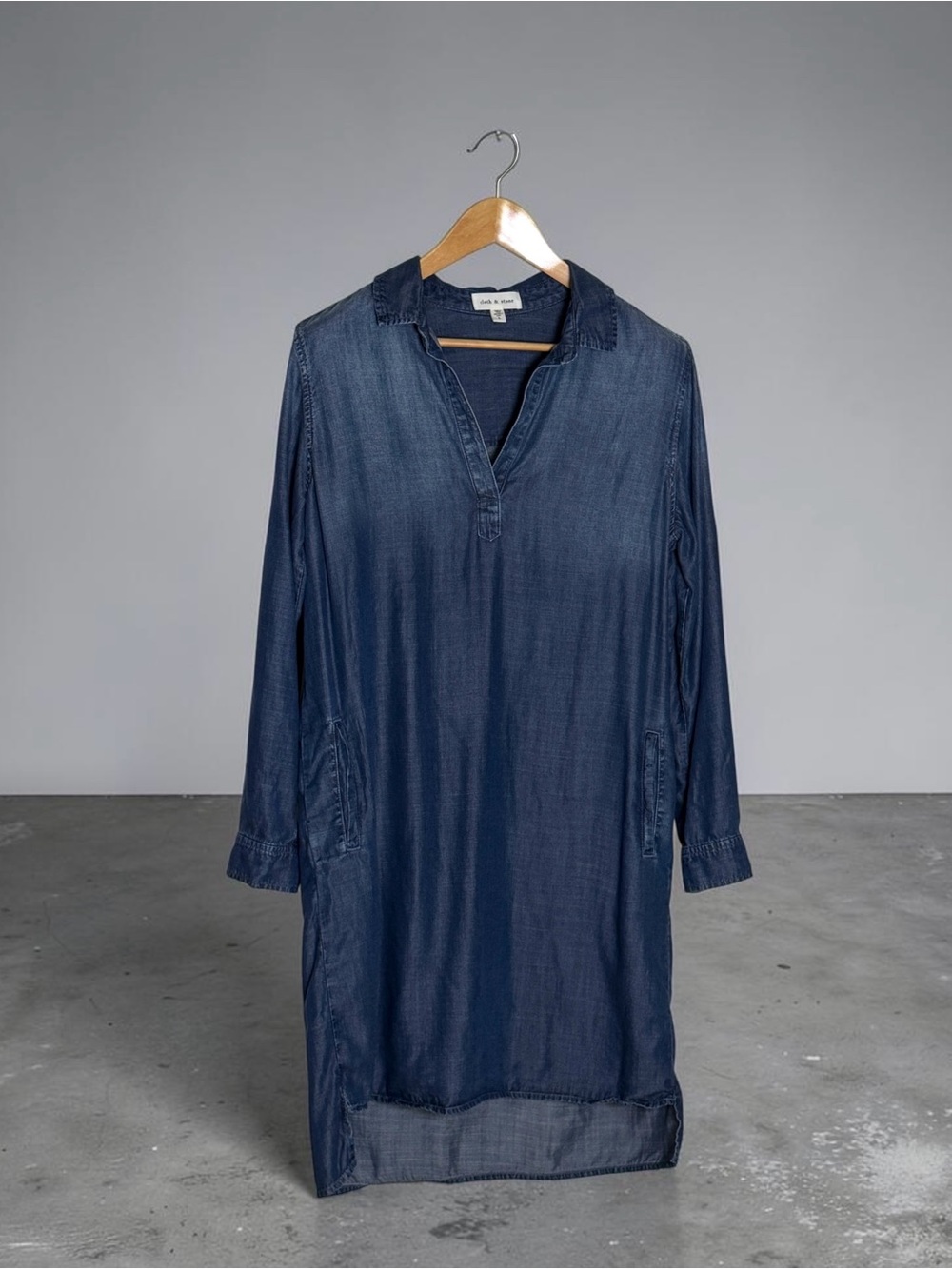 Anthropologie Cloth and Stone Blue Tencel Dress, Med Wash, Size Large